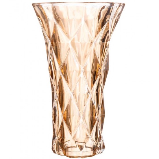 Vaso 14,5cm X 7,5cm X 25cm De Vidro Diamond Âmbar Metalizado